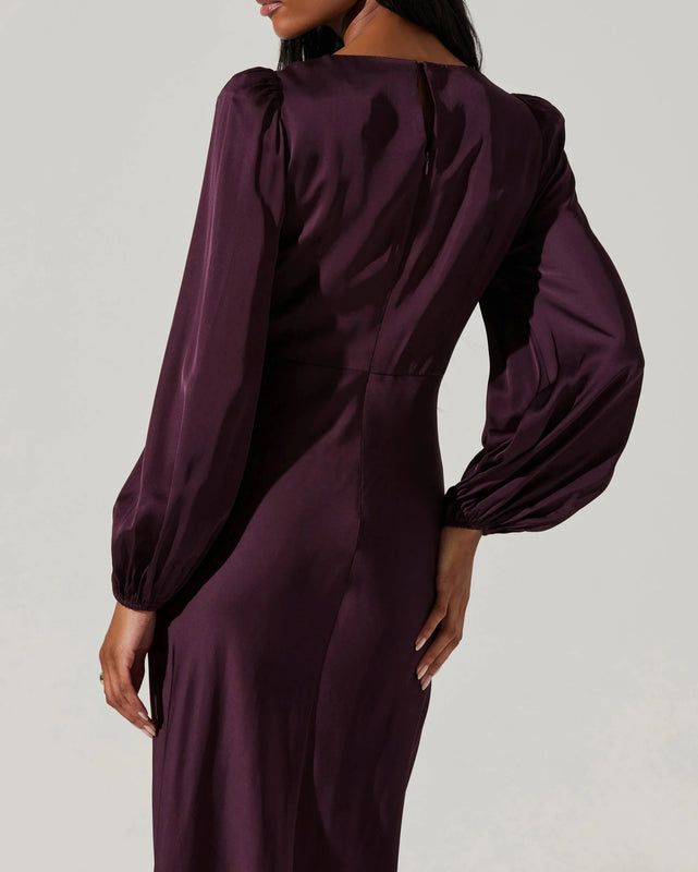 Astr the Label Suzy Satin Cutout Maxi Dress in Wine