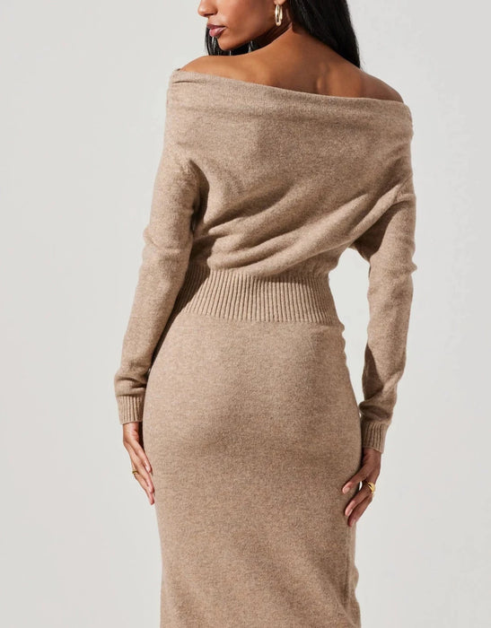 Astr the Label Cora Off the Shoulder Sweater Dress in Taupe