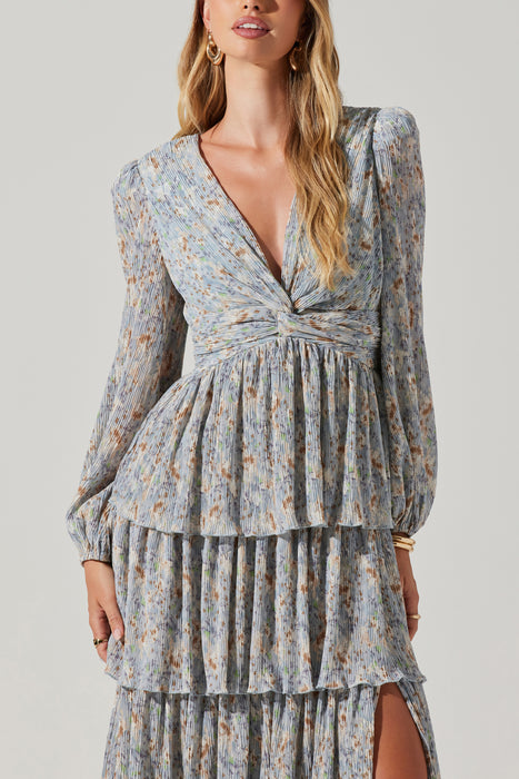 Astr the Label Sibylla Ruffled Tiered Dress in Blue Multi Floral