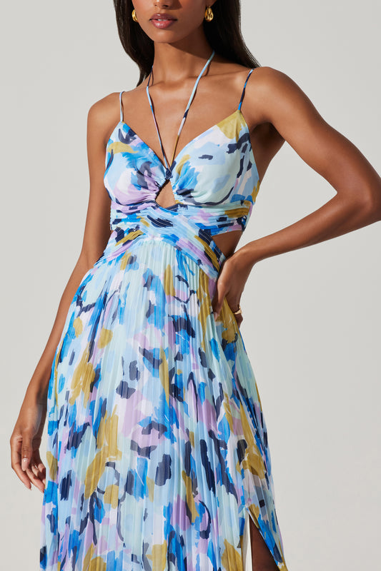Astr the Label Aquata Pleated Floral Dress in Blue