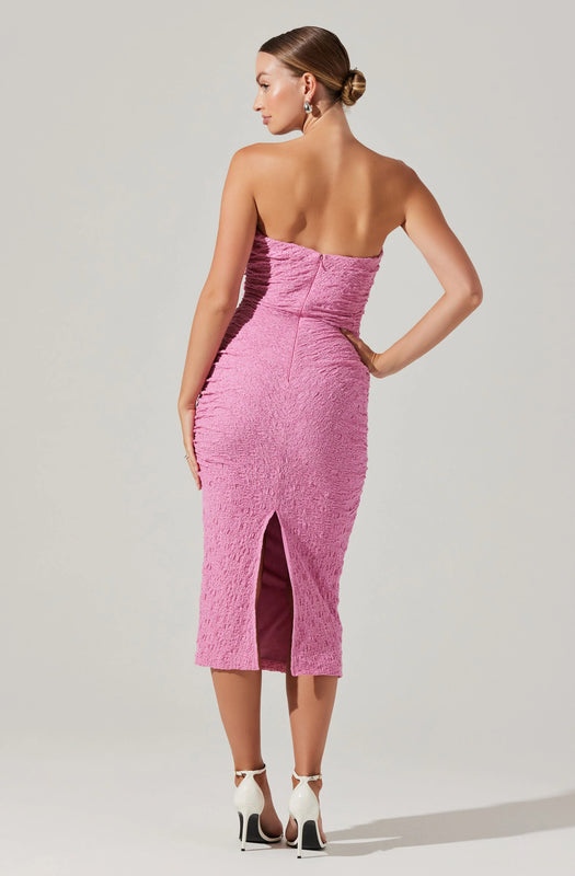Astr the Label Galia Strapless Midi Dress in Pink Floral Lace
