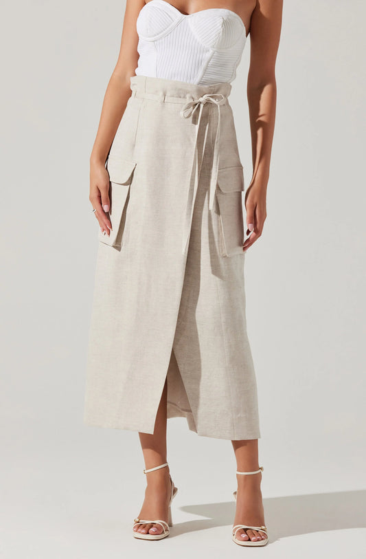 Astr the Label Nara Wrap Front Midi Skirt in Oatmeal