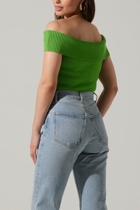Astr the Label Off the Shoulder Sweater Top in Green