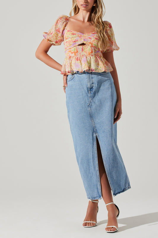 Astr the Label Arlet Puff Sleeve Top in Spring Floral