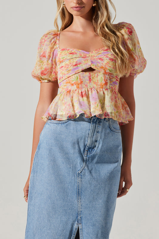 Astr the Label Arlet Puff Sleeve Top in Spring Floral