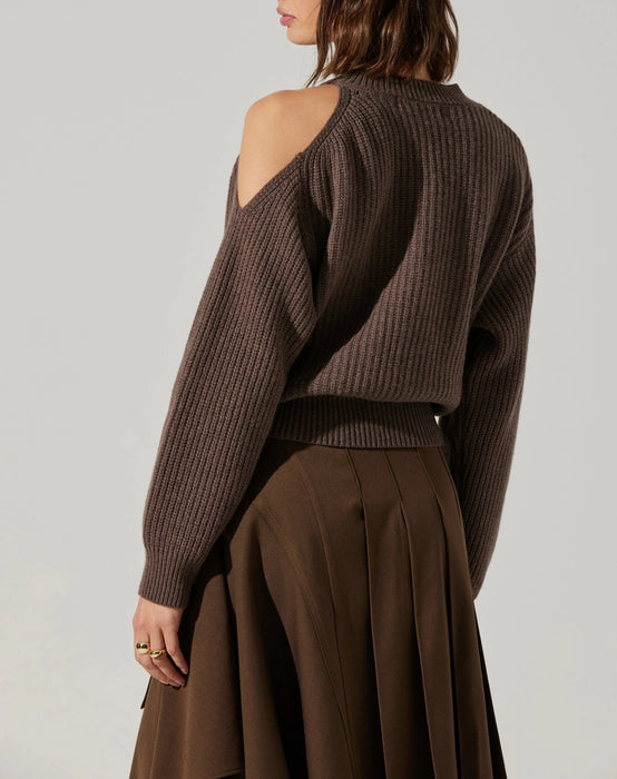 Astr the Label Millicent One Shoulder Sweater in Mushroom