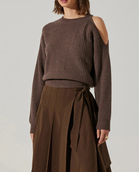 Astr the Label Millicent One Shoulder Sweater in Mushroom