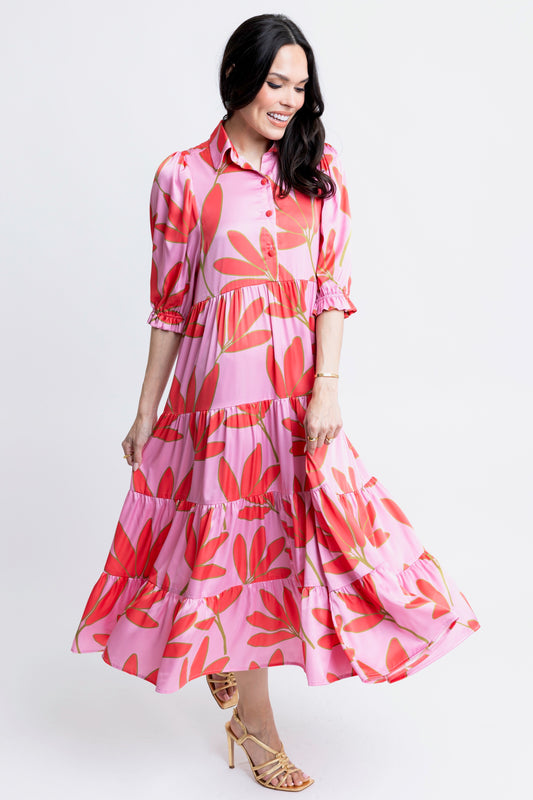 Karlie Kiki Satin Dress in Pink/Red Floral