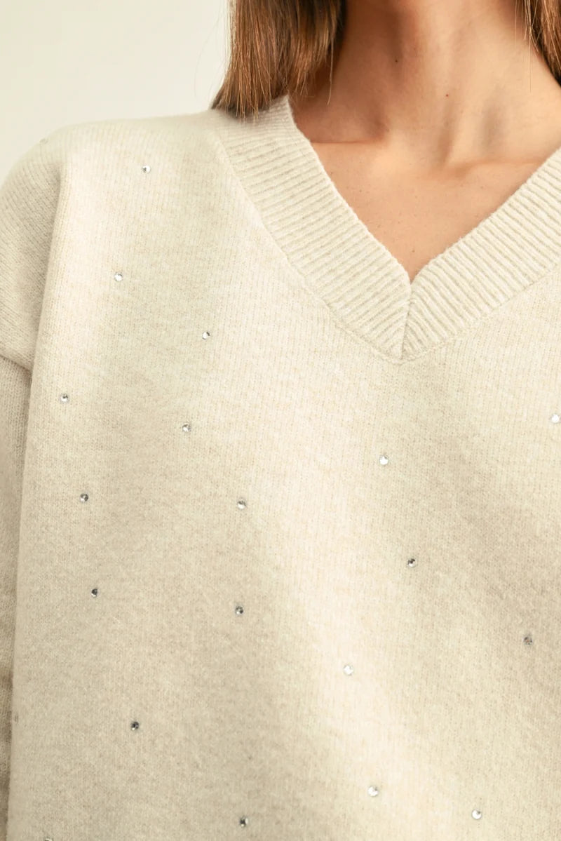 Adelyn Rae Angie Embellished Sweater in Off White