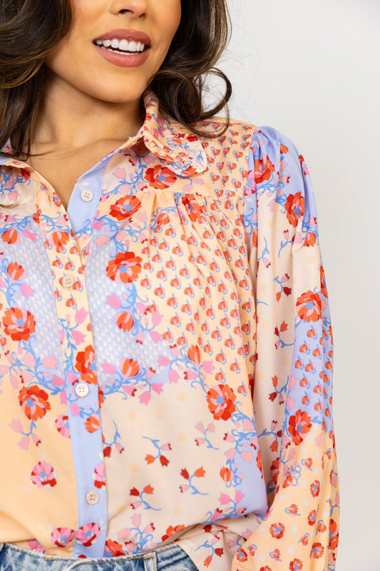 Karlie Ruffle Button Up Top in Floral