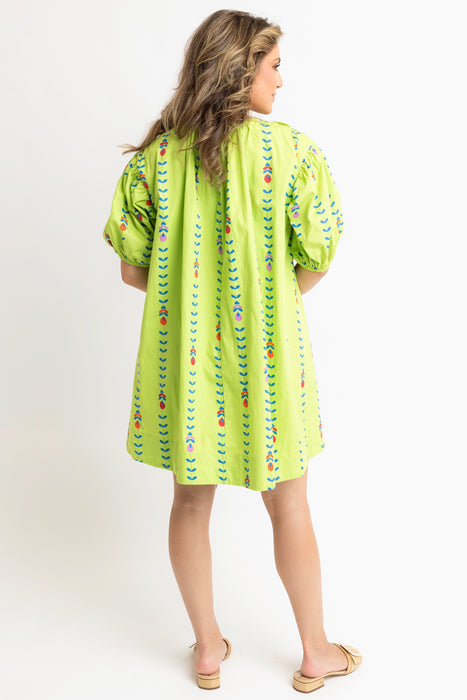 Karlie Scalloped Trim Poplin Dress in Lime Vine