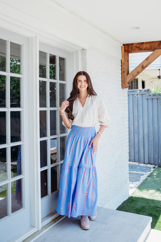 Karlie Maxi Skirt in Floral Vine Blue