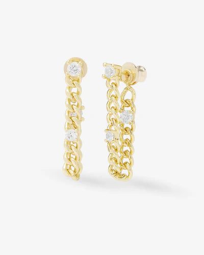 Melinda Maria Baby Julian Triple Diamond Soft Chain Hoops in Gold