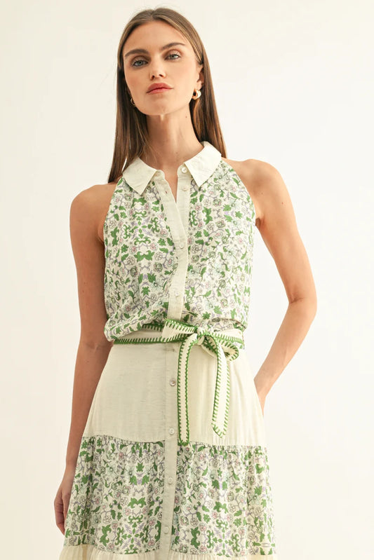 Adelyn Rae Bailee Halter Shirt in Green Multi