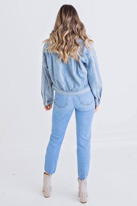 Karlie Denim Pearl Jacket in Light Wash