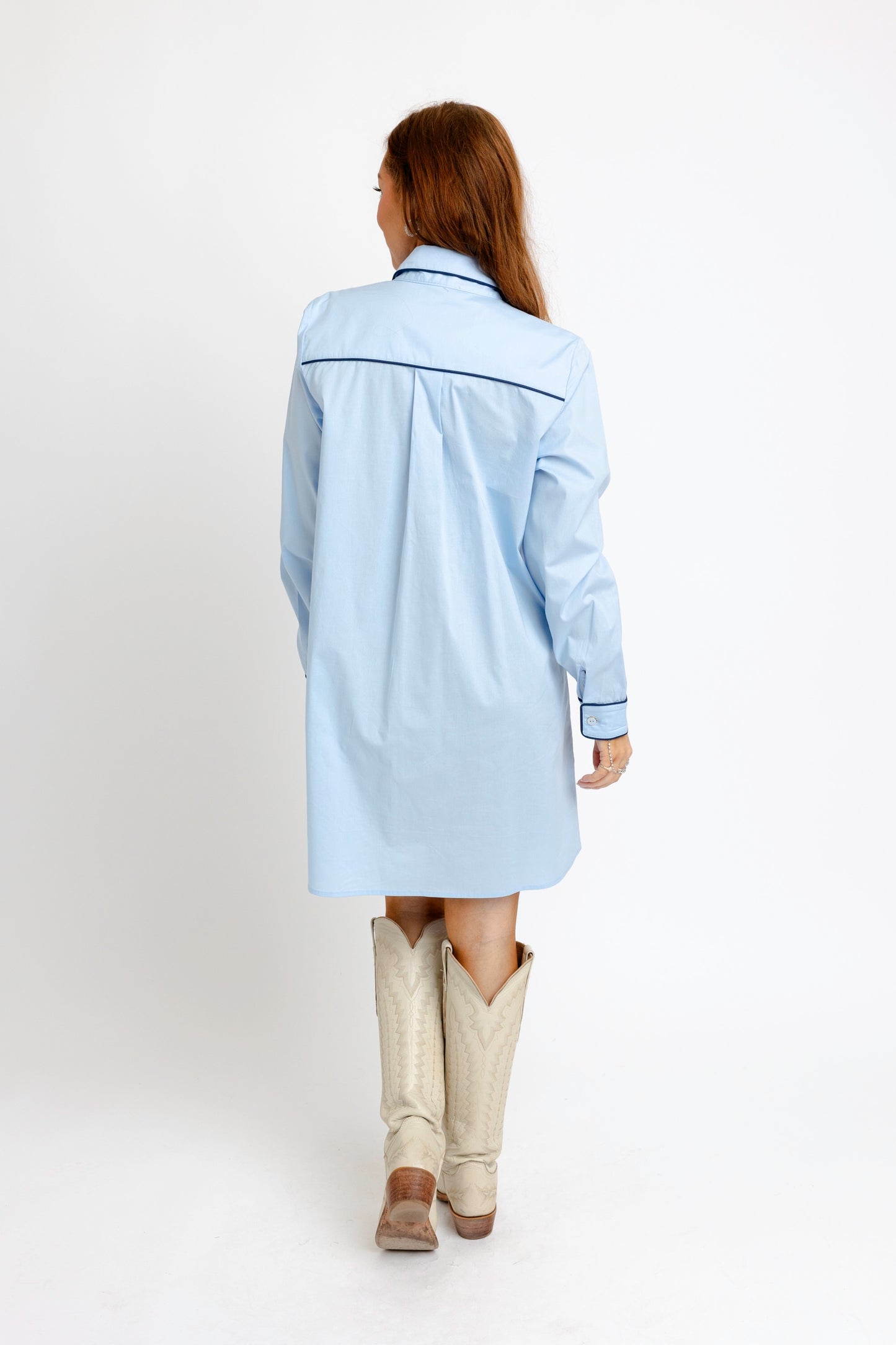 Karlie Poplin Pocket Shirt Dress in Blue