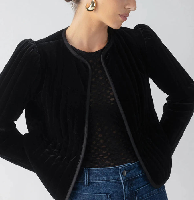 Sanctuary Quilted Velvet Jacket in Black