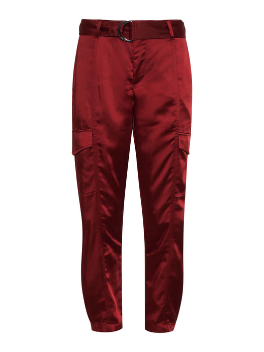 Sanctuary Classy Cargo Trouser in Garnet  Matte Satin Cargo Trousers