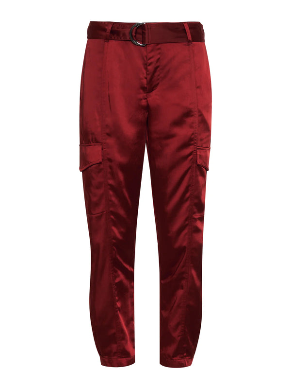 Sanctuary Classy Cargo Trouser in Garnet  Matte Satin Cargo Trousers