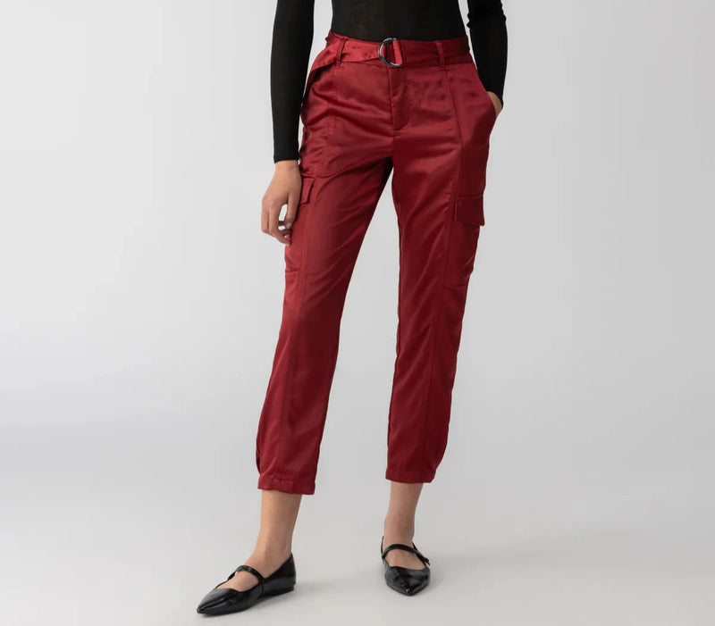 Sanctuary Classy Cargo Trouser in Garnet  Matte Satin Cargo Trousers