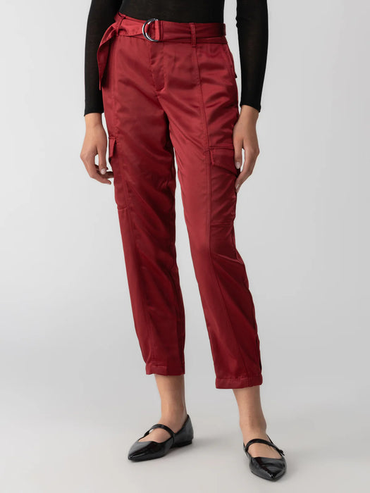 Sanctuary Classy Cargo Trouser in Garnet  Matte Satin Cargo Trousers