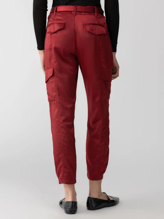 Sanctuary Classy Cargo Trouser in Garnet  Matte Satin Cargo Trousers