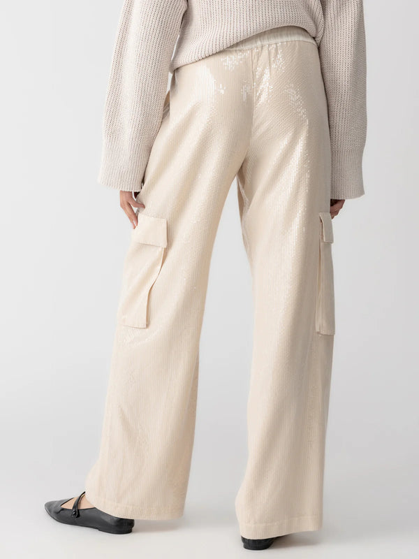 Sanctuary Pull-On Sequin Cargo Pants in Almond