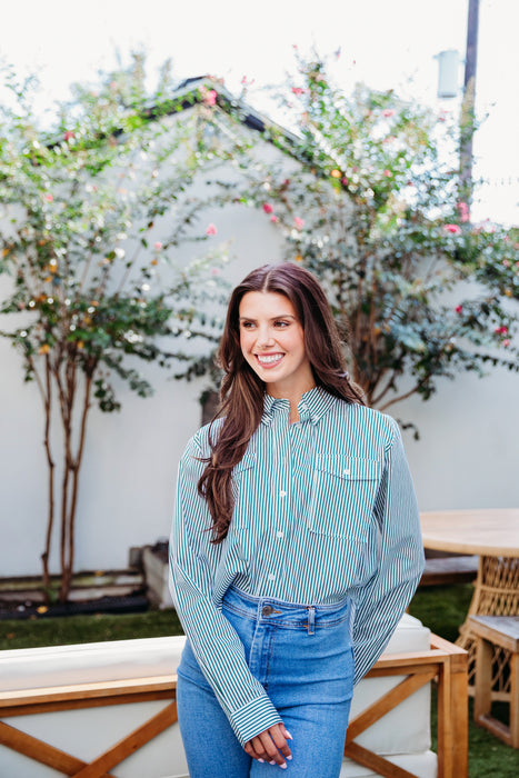 Karlie Striped Poplin Buttondown in Green