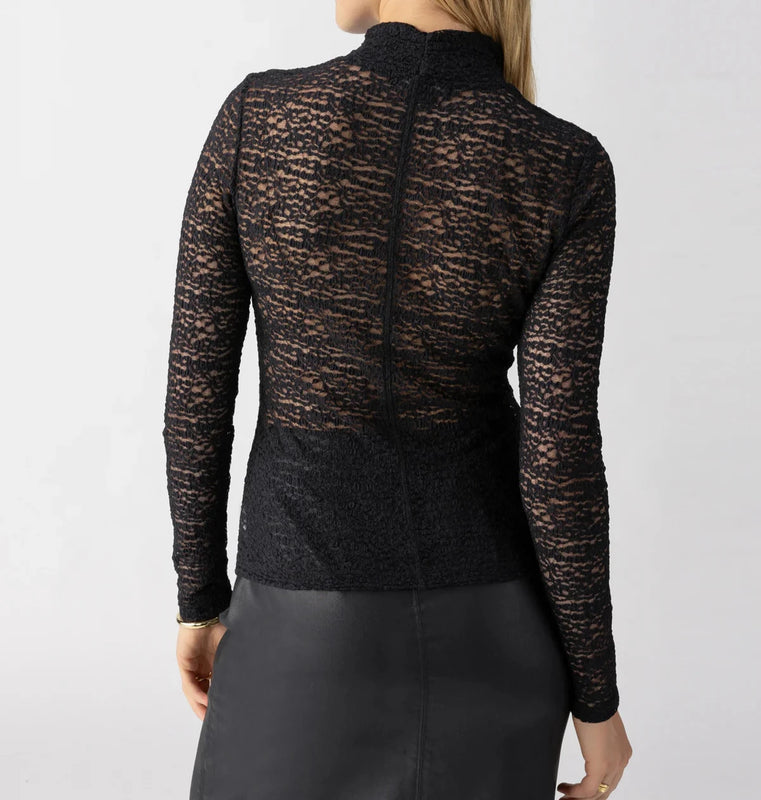 Sanctuary LS Mock Neck Textured Underlay in Black