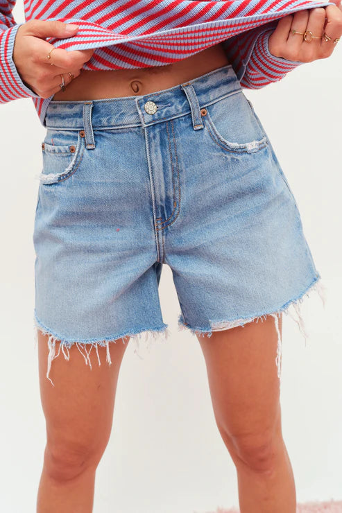 Daze Denim Crossroads Mid Rise Loose Short in Pulse