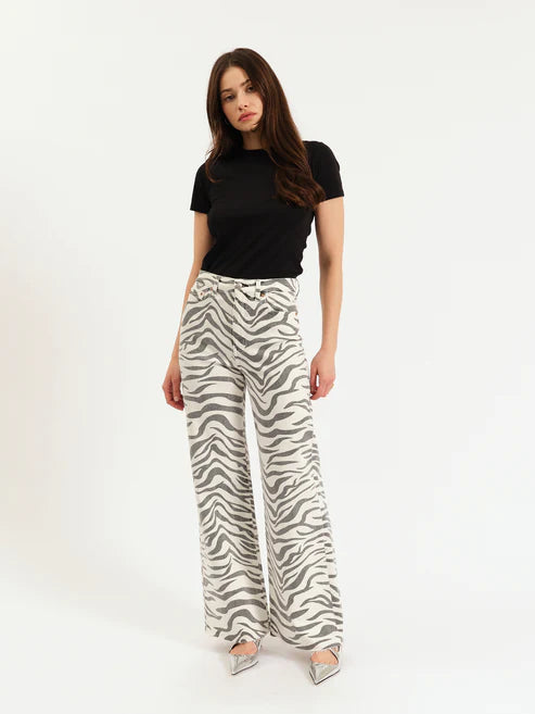 Daze Denim Far Out High Rise Wide Leg in Zebra