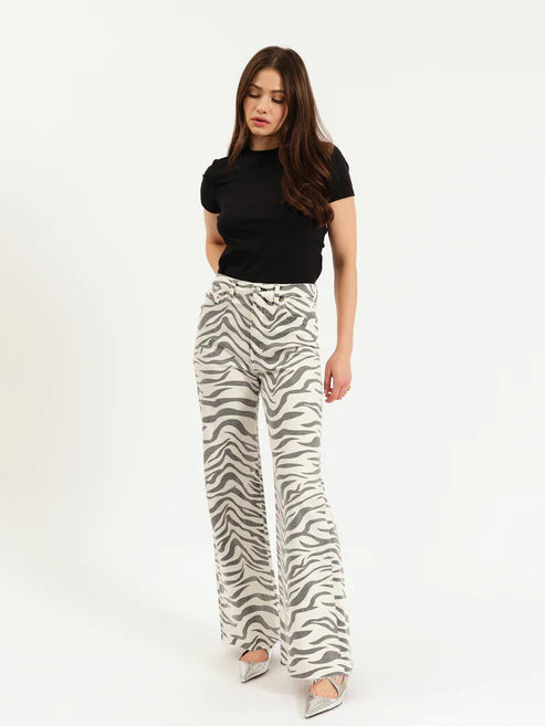 Daze Denim Far Out High Rise Wide Leg in Zebra