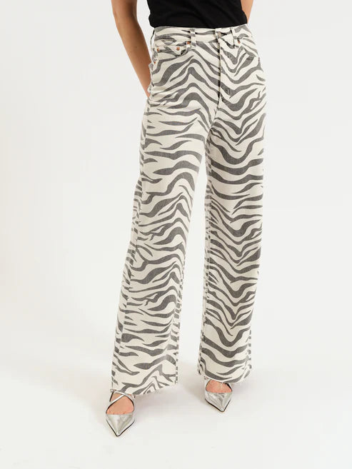 Daze Denim Far Out High Rise Wide Leg in Zebra