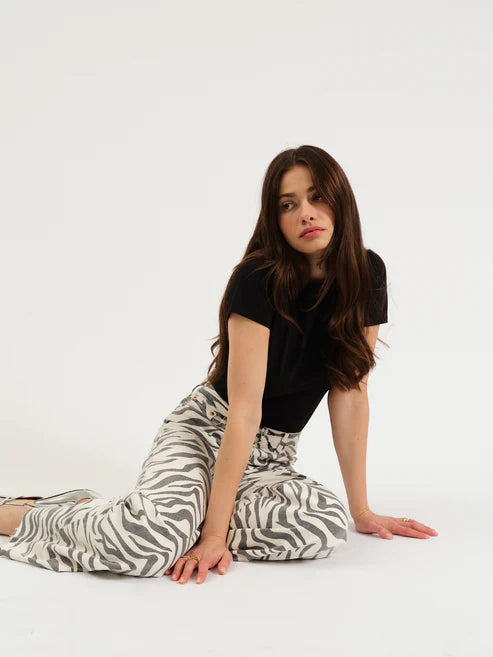 Daze Denim Far Out High Rise Wide Leg in Zebra