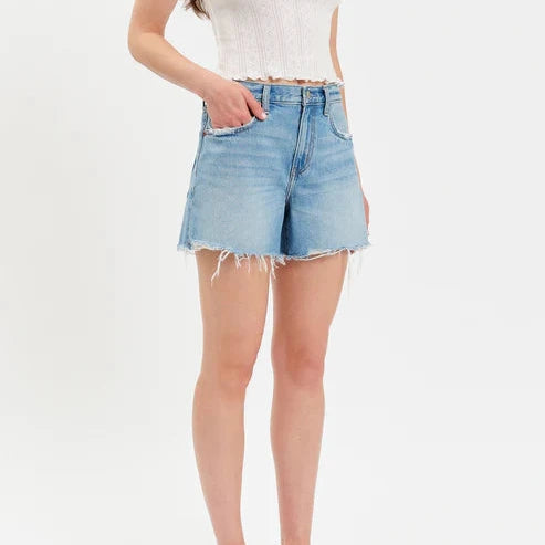 Daze Denim Crossroads Mid Rise Loose Short in Pulse