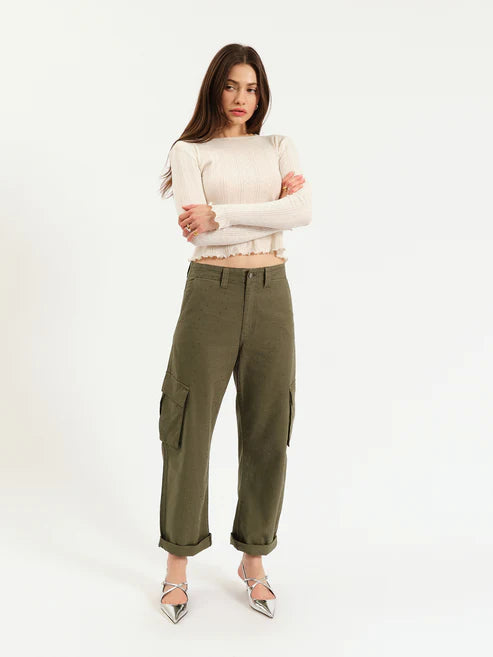 Daze Denim Squad Cargo Pants in Bronze Green Embellished