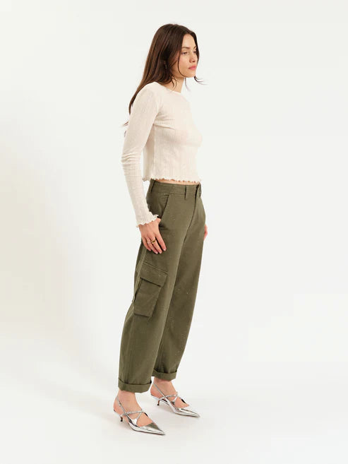 Daze Denim Squad Cargo Pants in Bronze Green Embellished