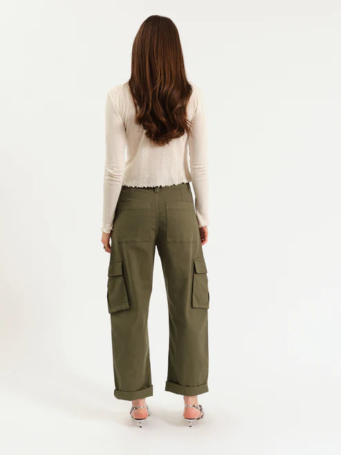 Daze Denim Squad Cargo Pants in Bronze Green Embellished