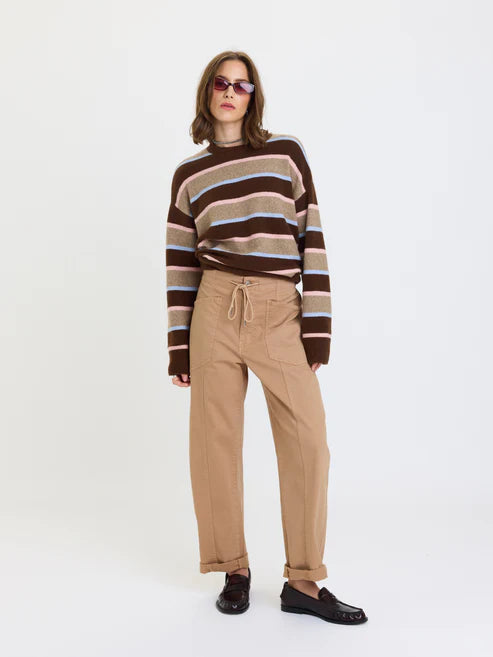 Daze Denim Villa Drawstring Barrel Leg Pants in Latte