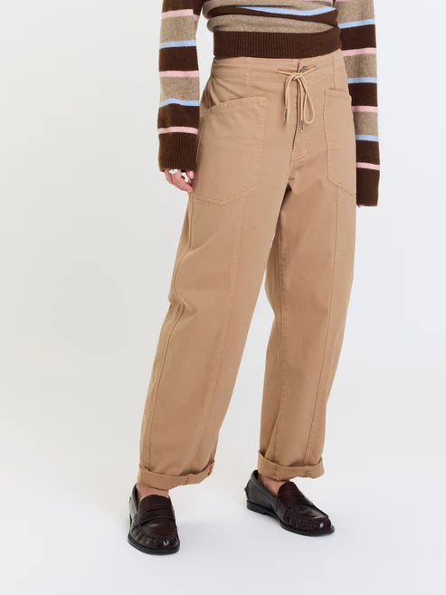 Daze Denim Villa Drawstring Barrel Leg Pants in Latte
