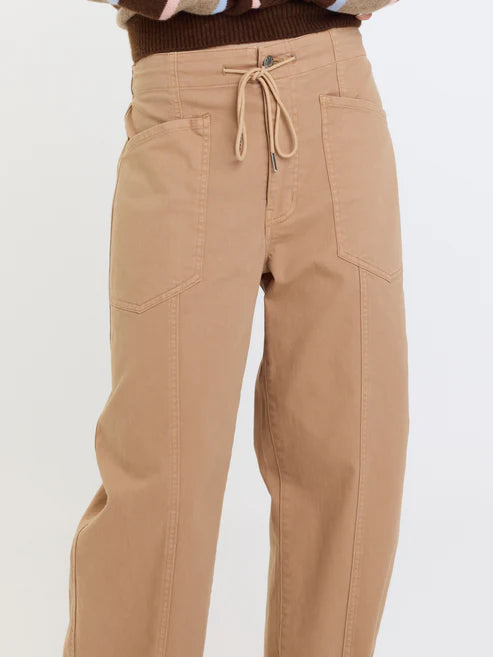 Daze Denim Villa Drawstring Barrel Leg Pants in Latte