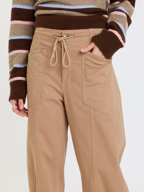 Daze Denim Villa Drawstring Barrel Leg Pants in Latte