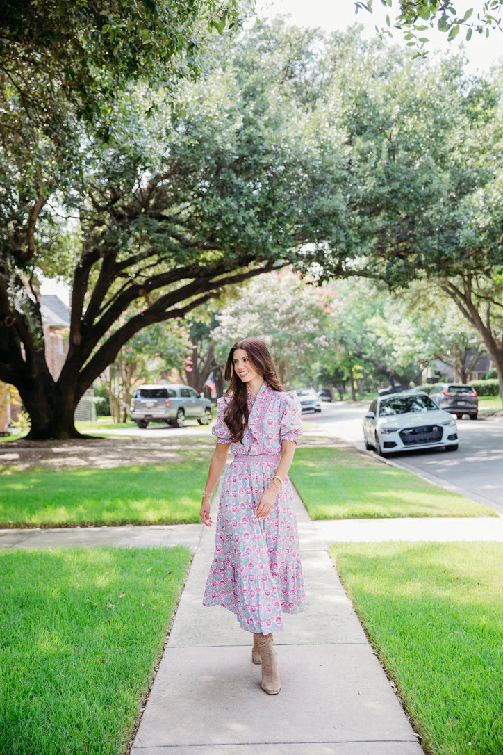 Karlie Ruffled Neck Puff Sleeve Maxi Dress in Paris Floral