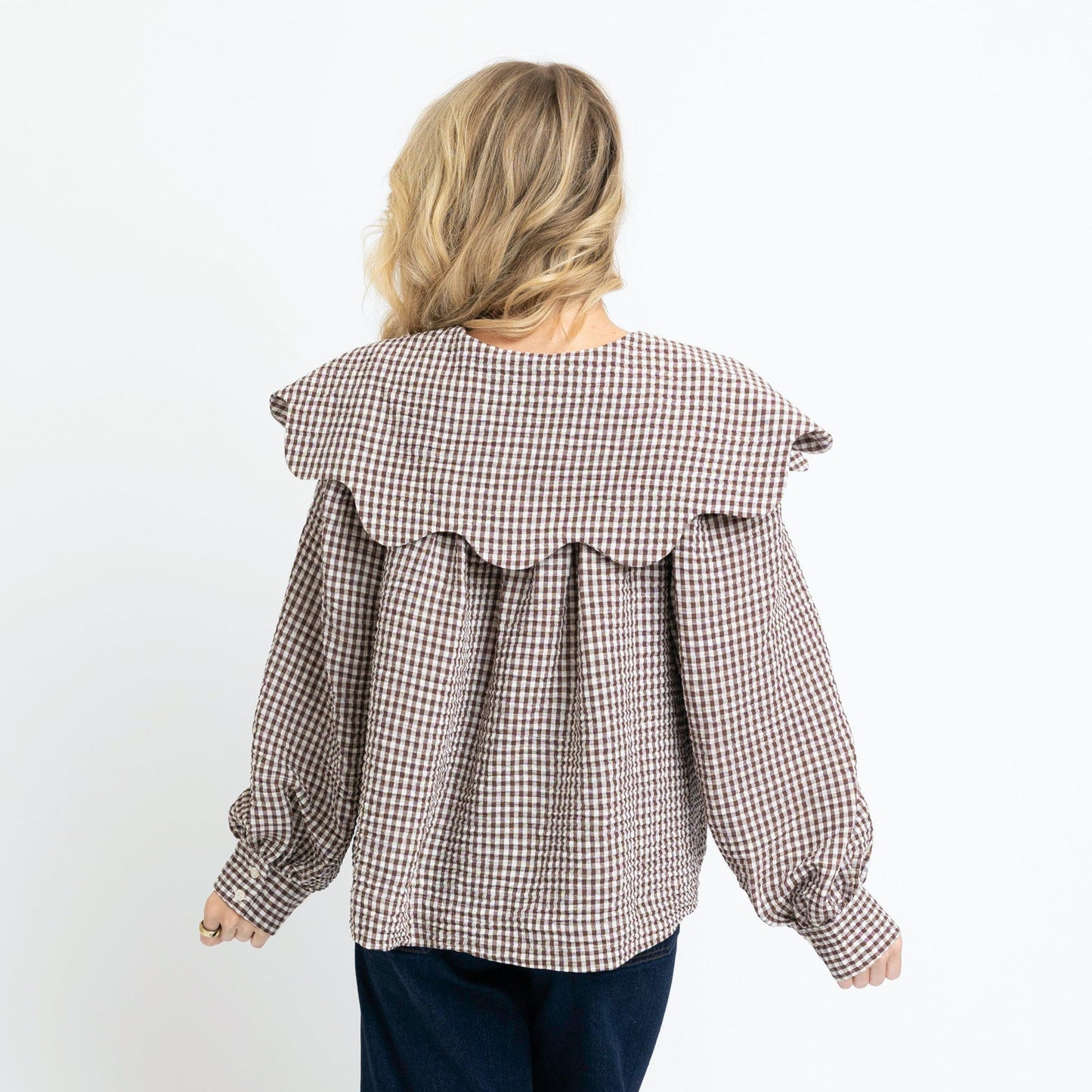 Karlie Peter Pan Collar Top in Brown Gingham