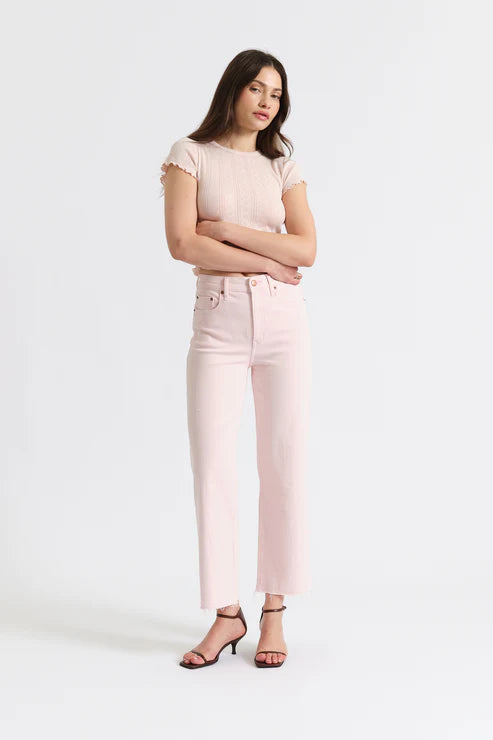Daze Denim Pleaser HR Wide Ankle in Think Pink