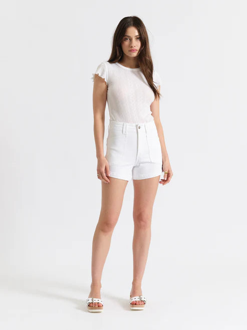 Daze Denim Valley Girl Patch Pocket Shorts in Lamb