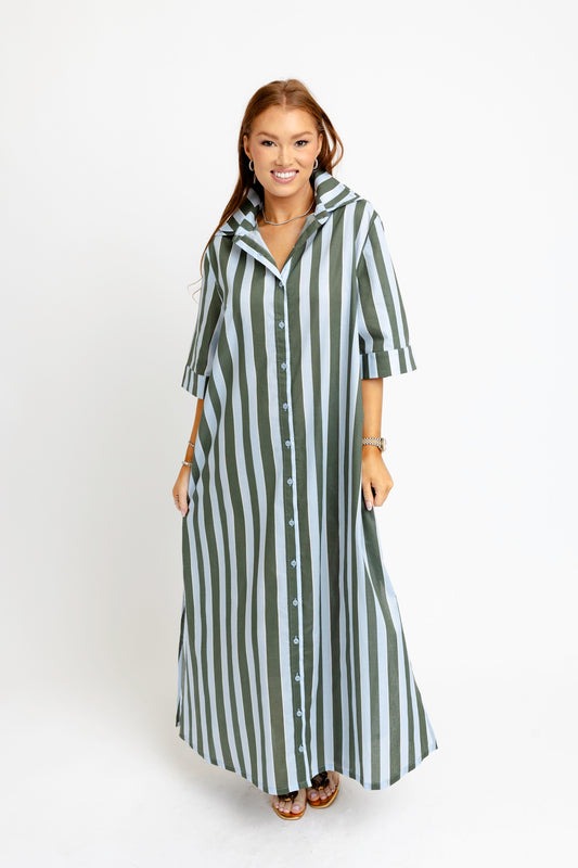 Karlie Maxi Shirt Dress in Bold Stripe Blue