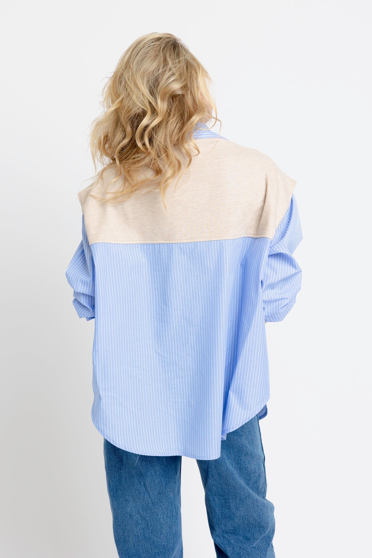 Karlie Hailey Striped Blue Buttondown with Attached Sweater