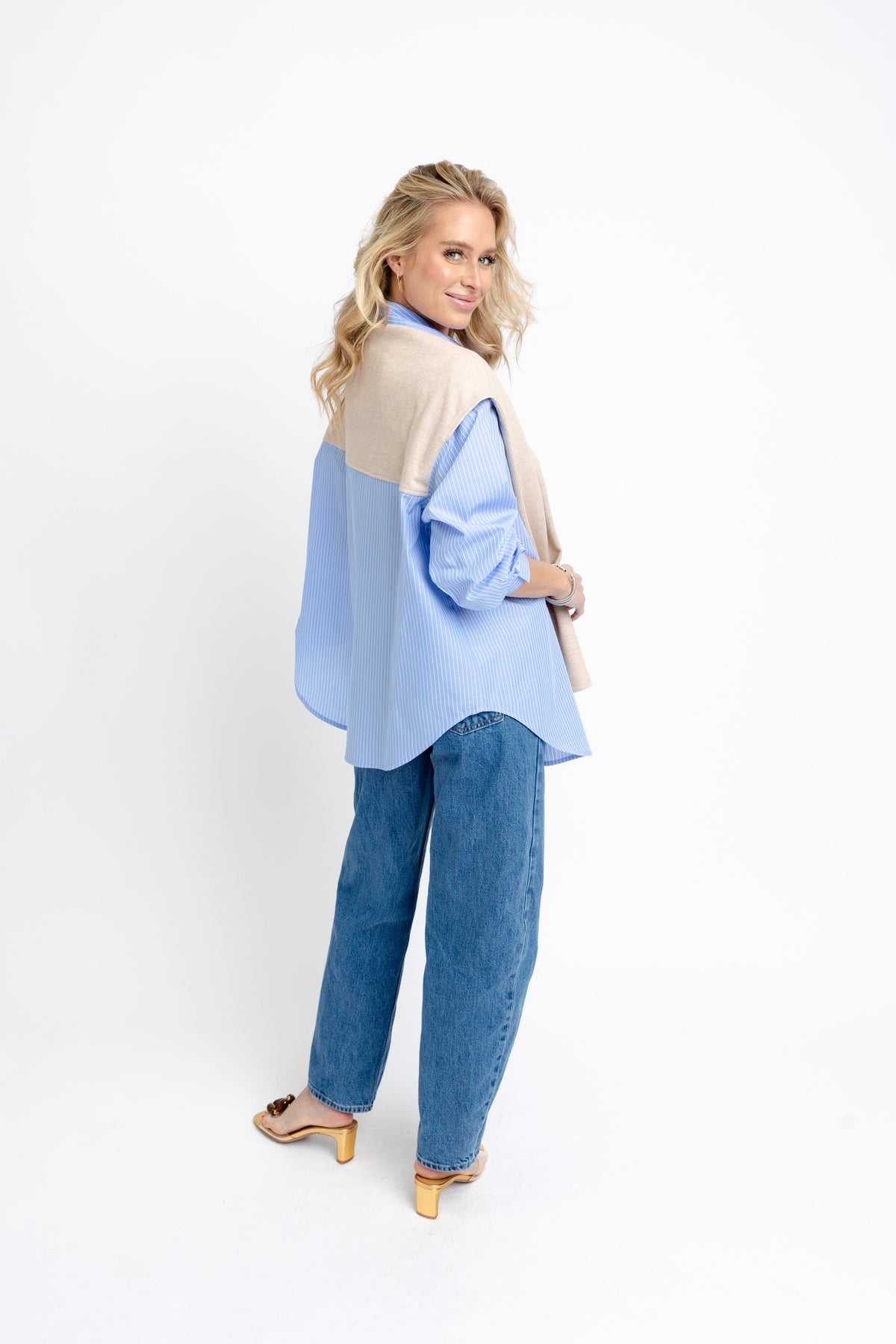 Karlie Hailey Striped Blue Buttondown with Attached Sweater