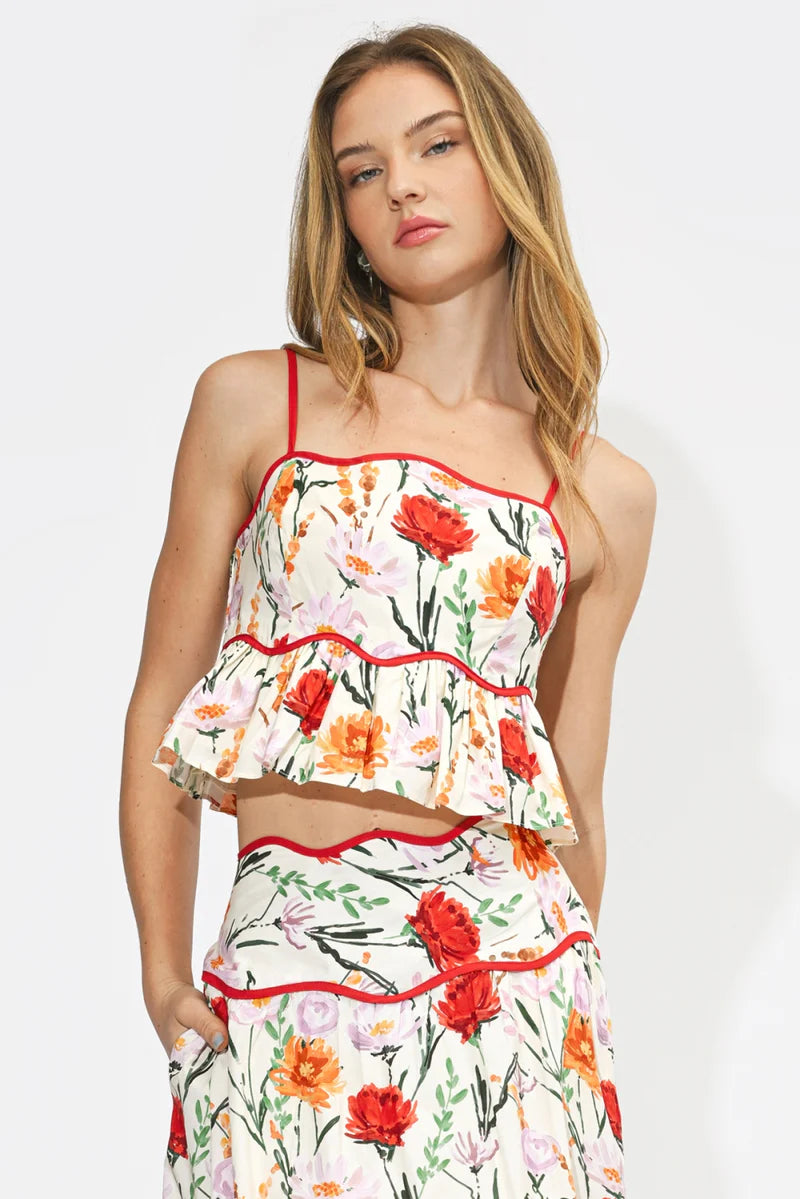 Adelyn Rae Ember Peplum Tank Top in Floral
